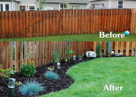 Champagne Thursdays: Backyard Landscaping Fenceline Landscaping, Fence Gardens, Backyard Wonderland, Awesome Gardens, Fences Ideas, Backyard Decks, Backyard Plans, Landscaping Inspiration, Garden Vines