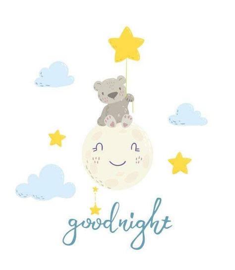 Night Drawing, Happy Week End, Floral Cards Design, Teddy Bear Pictures, Cute Good Night, Girl Background, Night Greetings, Hand Drawn Vector Illustrations, Good Night Greetings