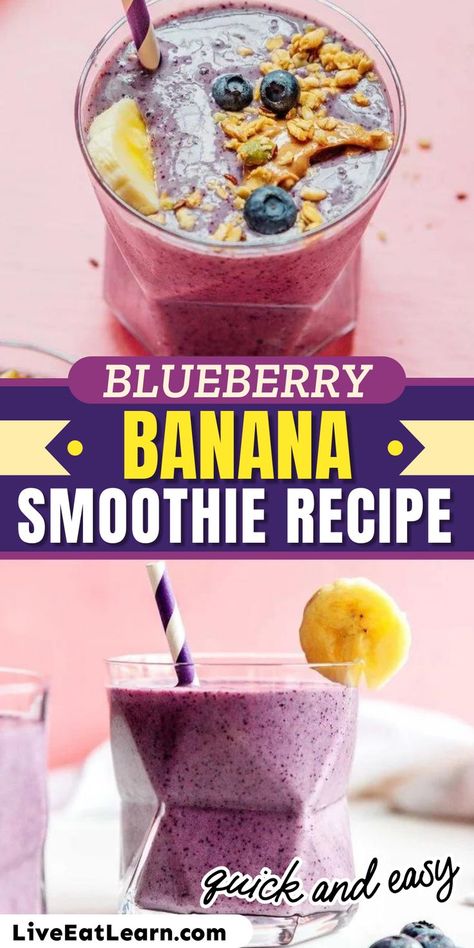 Refresh and cool down with this easy blueberry banana smoothie. Perfectly frosty and made with just four ingredients, it’s the perfect quick and easy breakfast or sweet treat. This highly-rated fan-favorite smoothie is about to be your favorite! I’ve included a bunch of fun variations you can do to change up the flavor or nutrients (like adding protein)! So grab your blender and let’s make this smoothie. Blueberry Banana Smoothie Recipe, Blueberry Banana Smoothie Recipes, Blueberry Smoothie Recipe, Beach Bod, Yummy Veggies, Blueberry Banana Smoothie, Healthy Afternoon Snacks, Banana Drinks, Blueberry Smoothie