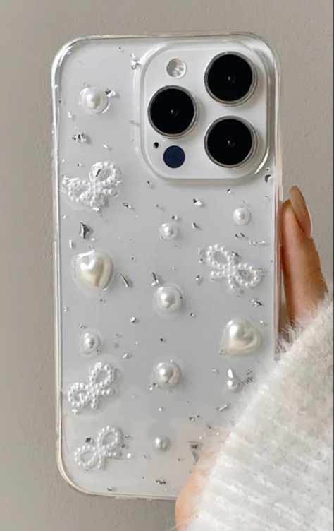 Diy Resin Phone Case, Silver Iphone, Pochette Portable, Diy Phone Case Design, Phone Case Diy Paint, Girly Iphone Case, Casing Iphone, White Phone Case, Produk Apple