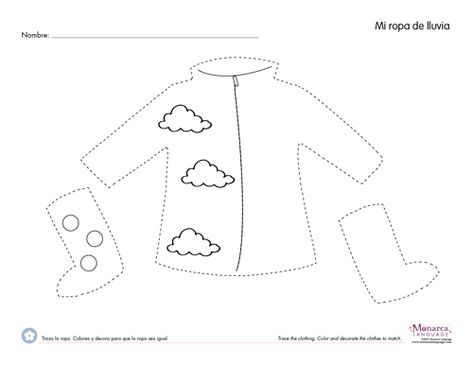 clothes trace worksheets Cute Raincoat, Trace Worksheet, Winter Crafts For Toddlers, Worksheet For Kids, Worksheets For Preschool, Activity Pages, Color Worksheets, Preschool Teacher, Winter Crafts