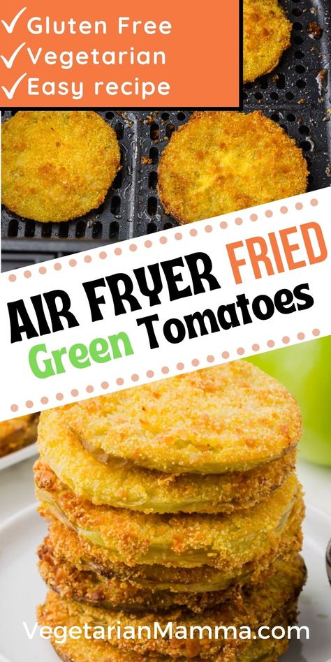 Have you tried Fried Green Tomatoes In Air Fryer yet? They're so unbelievable good, and you wouldn't think they had been cooked in the air fryer! Deliciously crispy and perfectly seasoned, they may just become your new favorite! They are addictive, though...you have been warned! #FriedGreenTomatoesInAirFryer #AirFryerRecipes #VegetarianMamma Air Fryer Fried Green Tomatoes, Ninja Grill, Fried Green Tomatoes Recipe, Air Fryer Recipes Breakfast, Crunchwrap Supreme, Air Fryer Recipes Snacks, Green Tomato Recipes, Air Fryer Recipes Vegetarian, Fried Tomatoes