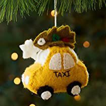 Check this out! Christmas Tree Yellow, Nyc Taxi, Felt Products, City Theme, Elephant Ornament, Felt Ornament, Felt Wool, Felt Birds, House Ornaments