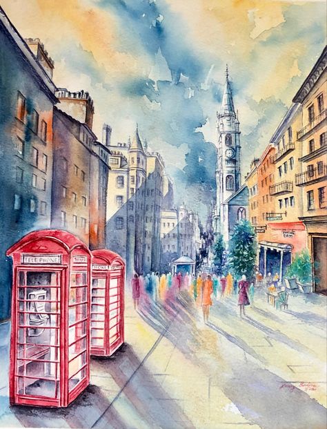 The Royal Mile - Edinburgh, Scotland #scotland #edinburgh #watercolor #sharethelexky @boldbrush Edinburgh Watercolor, Royal Mile Edinburgh, London Dreams, Sci Fi Landscape, Fashion Painting, Diy Canvas Art Painting, Ap Art, Art Studies, Diy Canvas Art