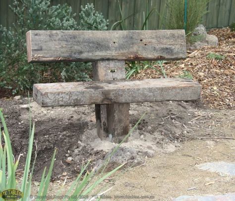 Bench Seat Outdoor, Garden Bench Seat, Outdoor Furniture Makeover, Sleepers In Garden, Garden Bench Seating, Rustic Outdoor Furniture, Garden Seating Area, Railway Sleepers, Garden Seat