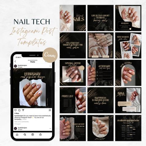 Nail Tech Instagram, Black Gold Nails, Instagram Games, Publication Instagram, Instagram Nails, Social Media Templates, Instagram Social Media, Beauty Business, Instagram Post Template