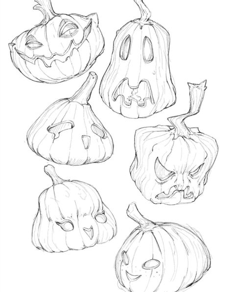 Pumpkin Head Reference, Coraline Art Illustrations, Carved Pumpkin Drawing, Pumpkin Patch Sketch, Pumpkin Head Painting, Pumpkin Drawing Reference, Cute Fall Sketches, Creepy Pumpkin Drawing, Pumpkin Head Character Design