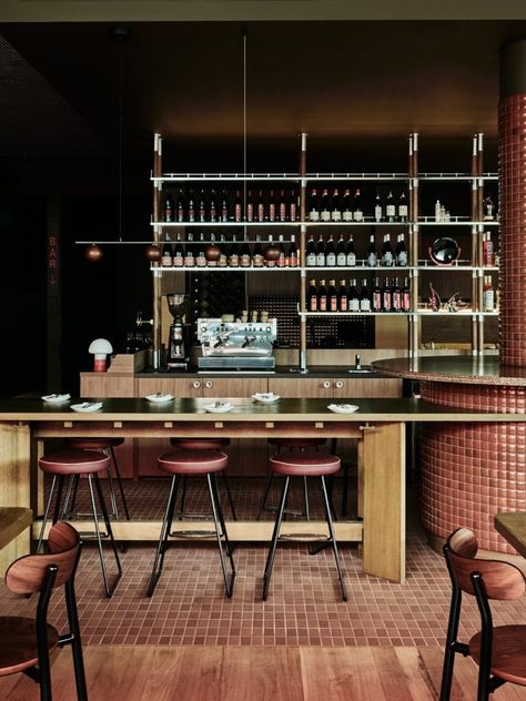 Studio Amaro is a moody addition to Melbourne’s restaurant scene - The Spaces Milan Restaurants, Australian Restaurant, Italian Bar, Australian Interior Design, Interior Design Awards, Italian Dining, Wine Display, Australian Architecture, Timber Cladding