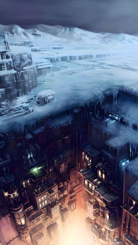 Winter City, Dystopian Future, Underground Cities, Post Apocalypse, Futuristic City, Ice Age, Environment Design, Environment Concept Art, Sci Fi Art