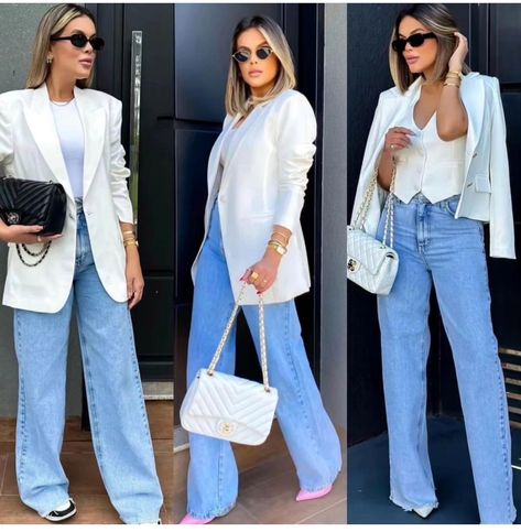 Wide Leg Jeans Outfit, Outfits Con Jeans, Blazer Outfits For Women, 70s Inspired Fashion, Winter Fashion Outfits Casual, Business Outfits Women, Casual Chique, Jeans Outfit Casual, Stylish Work Attire