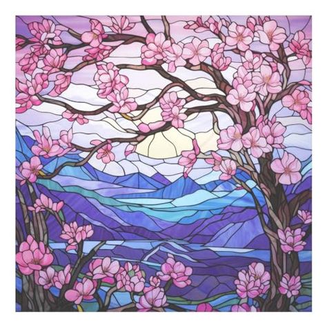 Cherry Blossom Tree Faux Stained Glass Window Cling, Cherry Blossoms Stained Glass Window Cling, Flower Stained Glass Static Cling, Flower Sun Catcher, Window Decor (Two - 3.5inch Window Clings) Cherry Blossom Stained Glass Pattern, Stained Glass Art Flower, Stained Glass Art Drawing, Stained Glass Pink, Stained Glass Cherry Blossom, Sun Stained Glass Art, Vitray Art Ideas, Stained Glass Window Painting, Stained Glass Skylight