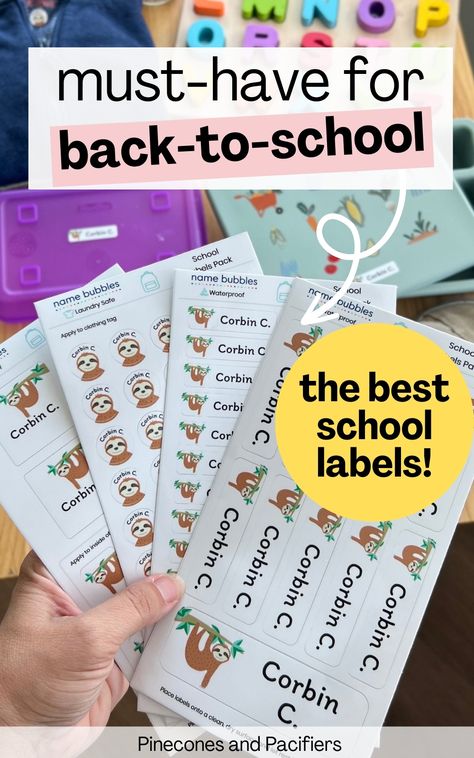 The best back-to-school kids labels for labeling school supplies, lunch boxes, backpacks, water bottles, coats and more! I'm a mom of three sharing my favorite labels for school. These labels are the best, durable, and long-lasting! School supply labels, lunch box labels, water bottle lables, waterproof clothing labels for back to school! Lables Idea School, School Supplies Labels Free Printable, Classroom Supply Labels Free, School Stickers Labels Book, School Labels Printables, Preschool Labels, Labeling School Supplies With Name, Labels Printables Free Templates, Kids Notebook