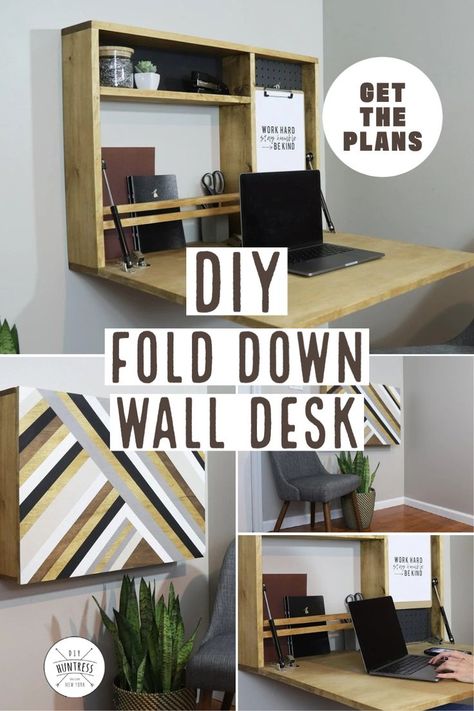 Fold Down Wall Desk, Diy Wall Desk, Fold Up Desk, Diy Bureau, Hidden Desk, Drop Down Desk, Fold Down Desk, Desk Diy, Desk Plans