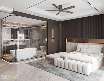 Hotel Room Suite Interior Design, Master Bathrooms With Bathtub, Bedroom Bathroom Open Concept Master Suite, Connected Bathroom And Bedroom, Bathtub In Bedroom Master Suite, Bathtub In The Bedroom, Small Luxury Hotel Room, Bedroom Open Bathroom, Open Master Bath And Bedroom