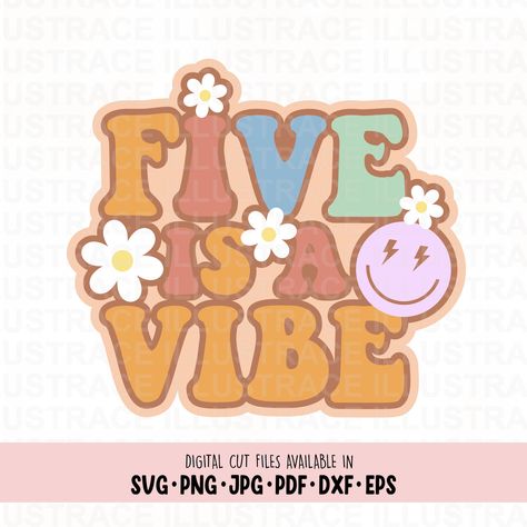 Five Is A Vibe for 5th birthday, Five Is A Vibe Party Cake Topper, Cake Topper for 5th Brithday, Retro Groovy Kid Fifth Birthday, Retro 5th Five Is A Vibe Birthday Party Outfit, Five Is A Vibe Party, 5 Is A Vibe, Vibe Party, Five Is A Vibe, Groovy Svg, Png Products, Fifth Birthday, Birthday Png