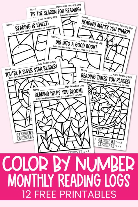 Coloring Reading Log, December Reading Log, Homeschool Reading Log Free Printable, September Reading Log, Reading Log 1st Grade, Color In Reading Log, Reading Log For Kids, Free Printable Bookmarks To Color Kids Fun, Monthly Reading Logs