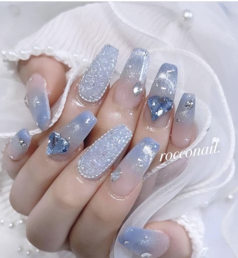 Blue Korean Nails, Anniversary Nails, 20 Anniversary, Nail Inspired, Quince Stuff, Concert Nails, Asian Nails, Korean Nails, Luna Lovegood