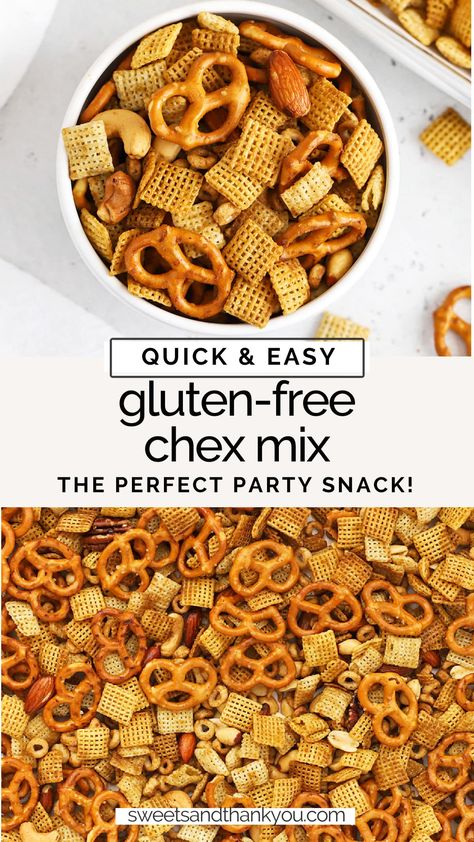 Road Trips Snacks, Gluten Free Chex Mix Recipes, Gluten Free Party Snacks, Savory Chex Mix Recipes, Gluten Free Snack Mix, Savory Chex Mix, Savory Chex, Gluten Free Chex, Chex Snack Mix