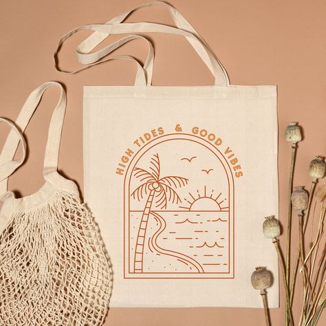 High Tides & Good Vibes Canvas Tote Bag - Summer, Beach, Vacation by ThePettyZoo on Etsy High Tides And Good Vibes, Summer Tote Bag Design, Vacation Tote Bag, Tote Bag Summer, Summer Tote Bag, Clothes Embroidery Diy, Tote Bag Aesthetic, Summer Beach Vacation, Summer Tote Bags