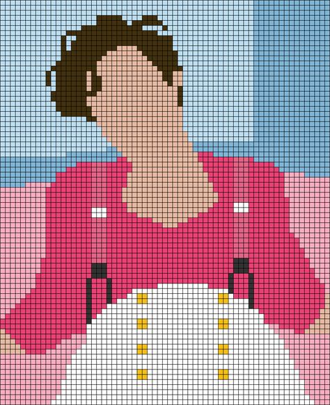 Alpha pattern #48438 | BraceletBook Pixel Art Pattern Harry Styles, Embroidery Designs Cross Stitch, Cross Stitch Harry Styles, Harry Styles Cross Stitch Patterns, Perler Beads Harry Styles, One Direction Alpha Pattern, One Direction Cross Stitch, One Direction Pixel Art, Harry Styles Fine Line Photoshoot