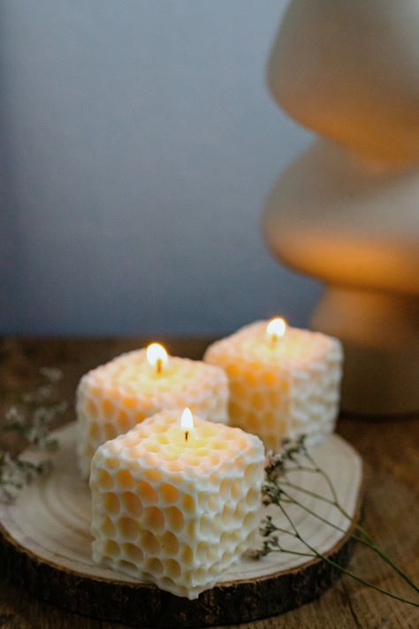 Set of 3 Honeycomb shape candles, soy vegan candle, handmade Christmas gift, decorative candle, pillar scented candle, Birthday gift for her by NELUforyou on Etsy Shape Candles, Botanical Candles, Wax Sachet, Paraffin Wax Candles, Square Candles, Scented Pillar Candles, Candle Birthday, Honeycomb Shape, Organic Candles