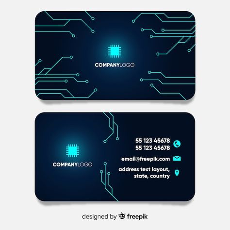 Download this Premium Vector about Tech business card, and discover more than 15 Million Professional Graphic Resources on Freepik Tech Business Card, Business Card Design Black, Business Card Logo Design, Logo Illustration Design, Business Cards Layout, Tech Business, Colorful Logo Design, Graphic Design Business Card, Professional Business Card Design