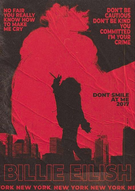 Dont Smile At Me Poster, Billie Eilish Don't Smile At Me, Red Tour Poster, Red Music Poster, Red Poster Aesthetic, Fem Rage, Girl In Red Poster, Red Feature Wall, Red Posters