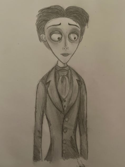 Victor Van Dort Drawing, Drawing Tim Burton Style, Victor Corpse Bride Drawing, Victor Drawing, Corpse Bride Characters, Corpse Bride Drawing, Victor Corpse Bride, Tim Burton Drawings, Corpse Bride Art