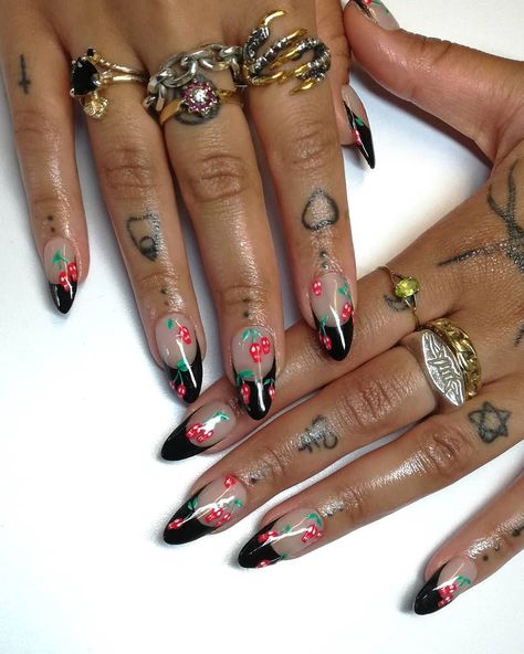 Skull Cherries, Witch Nails, Skull Nails, Va Va Voom, Nail Tech, Makeup Nails, Nails Inspiration, Nail Inspo, Pandora Charm Bracelet