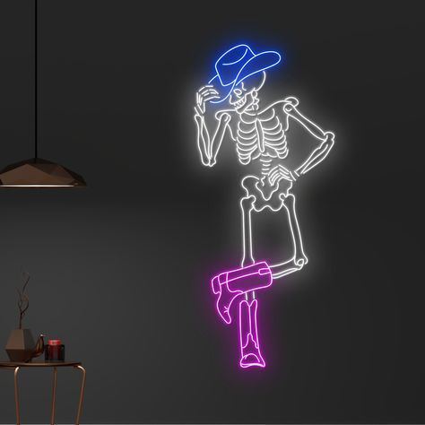 #NeonSigns #BrightIdeas #NeonSignNames #NeonInspiration #NeonRoom #RoomDecor Cowboy Hat Neon Sign, Country Neon Sign, Fun Neon Signs, Dance Neon Sign, Cowboy Dancing, Cowboy Dance, Neon Skeleton, Cowboy Skeleton, Skeleton Cowboy