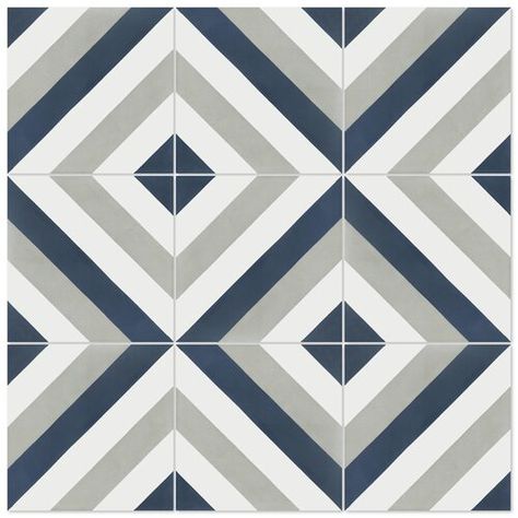 Diagonal 8" x 8" Cement Field Tile in Blue/Gray/White Colour Guidelines, Wyoming Cabin, Mirror Panelling, Bathroom 2022, Villa Lagoon Tile, Greek Restaurant, Tile Design Pattern, Shower Floor Tile, Penny Round