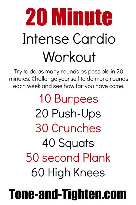 20 Minute Cardio Workout from Tone-and-Tighten.com. How many rounds can you do in 20 mins? #challenge #workout #fitness Lichaamsgewicht Training, Intense Cardio Workout, Workout Planner, Cardio Training, Ferrari 488, Fitness Challenge, Travel Workout, Trening Pilates, Diet Keto