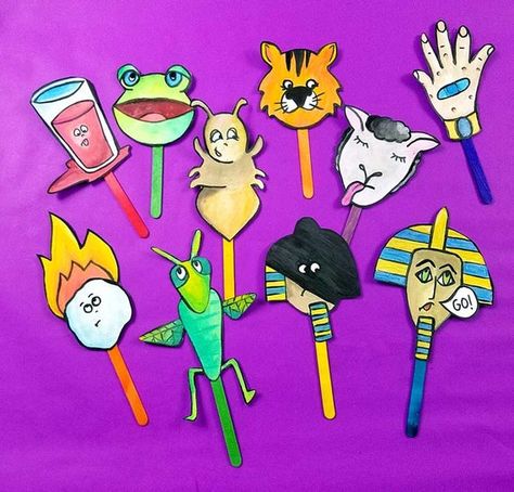 Ten Plagues PUPPETS - fun printable passover puppets - a Pesach toy for kids - Color Version - Instant Download The Ten Plagues Of Egypt, Passover Printables, Ten Plagues Of Egypt, Pesach Crafts, Passover Crafts, 10 Plagues, Plagues Of Egypt, Ten Plagues, Sunday School Crafts