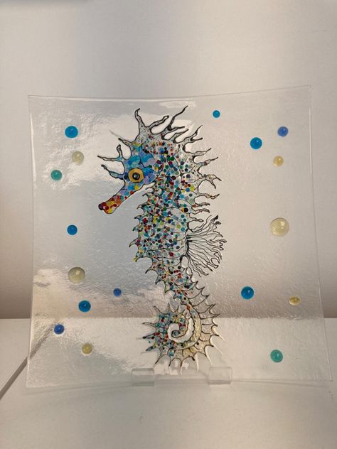 Fused Glass Seahorse, Fused Glass Starfish, Fused Glass Art Octopus, Fused Glass Ocean, Fused Glass Seaside Pictures, Fused Glass Wall Art, Fused Glass Artwork, Glass Fusion, Seahorses