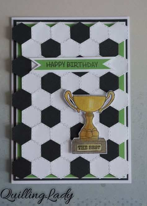 Quilling Lady: Football birthday card Sports Day Card Ideas, Handmade Football Cards, Football Themed Birthday Cards, Birthday Cards For Football Lovers, Cricut Birthday Cards For Men Football, Football Birthday Cards, Birthday Card For Football Lover, Football Theme Birthday, Hexagon Cards