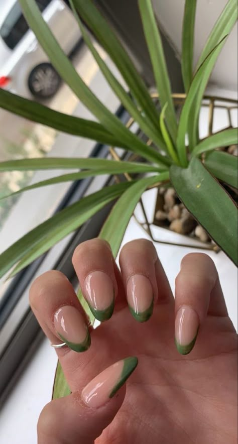 Green Tip Nails, Elegant Almond Nails, Olive Nails, Nail Aesthetic, Unghie Sfumate, Kutek Disney, Green Acrylic Nails, Beauty Boost, Bloated Belly