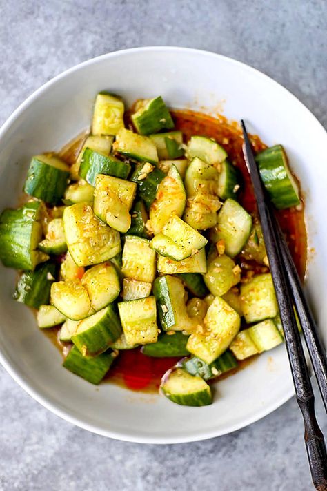 Smacked Cucumber with Chili Oil | Pickled Plum Smacked Cucumber, Slow Cooker Red Beans, Hot Chili Oil, Chili Oil Recipe, Vegan Asian Recipes, Chinese Vegetables, Vegan Asian, Slow Cooker Beef Stew, Holiday Snacks