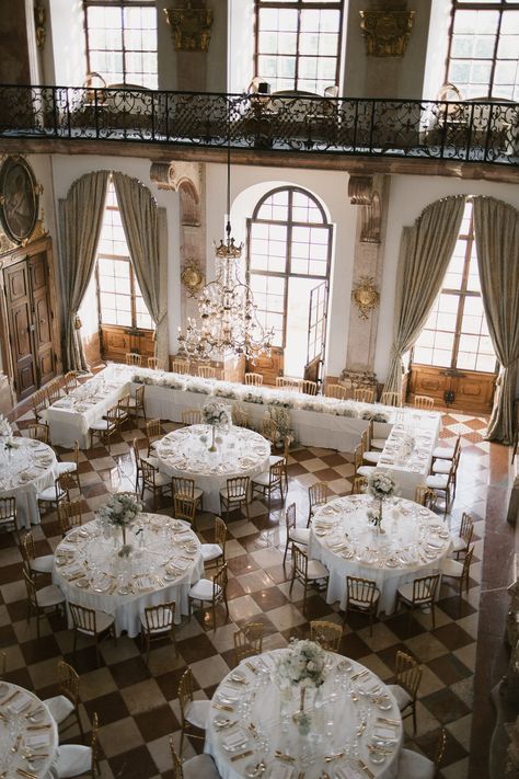 The historical ballroom of Leopoldskron Castle  - Wedding in Salzburg Historical Venue Wedding, Crystal Ballroom Wedding, Wedding Ideas Castle, Small Ballroom Wedding, Castle Ballroom Aesthetic, Historic Wedding Venues, Castle Wedding Theme, Manor Ballroom, Castle Wedding Aesthetic