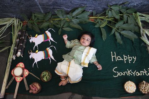 Sankranthi Photoshoot Ideas, Sankranti Theme Baby Photoshoot, Pongal Theme Baby Photoshoot, Pongal Baby Photoshoot Ideas, Sankranti Baby Photoshoot Ideas, Sankranthi Theme Baby Photoshoot, Pongal Photoshoot, Baby Birthday Design, Baby Neck Float