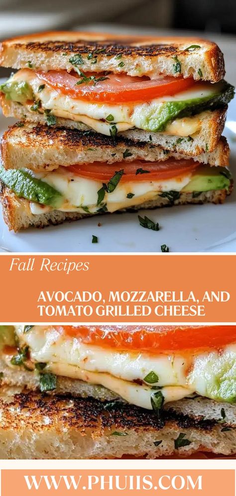 This Avocado, Mozzarella, and Tomato Grilled Cheese is a delightful twist on the classic grilled cheese sandwich, combining creamy avocado, gooey mozzarella, and fresh tomatoes for a flavor explosion. Arugula Grilled Cheese, Avocado Mozzarella Tomato Grilled Cheese, Tomato Avocado Grilled Cheese, Swiss Grilled Cheese, Tomato Grilled Cheese, Avocado Grilled Cheese, Mozzarella And Tomato, Gourmet Grilled Cheese, Best Sandwich Recipes