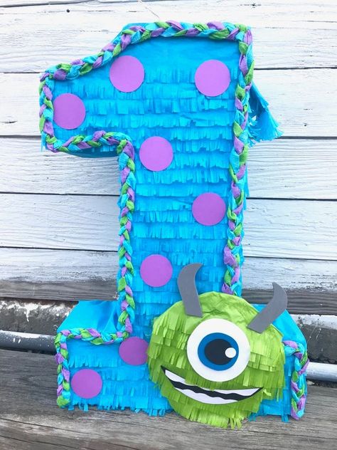 Number One Pinata, One Pinata, Monster Inc Birthday, Trolls Party, Piñata Ideas, Monster Inc, Monster Birthday, Candy Candy, Recycled Cardboard