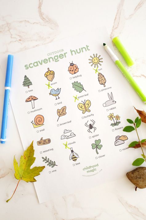 Outdoor Scavenger Hunt (Free Printable!) - Childhood Magic Nature Scavenger Hunt For Kids, Outdoor Scavenger Hunt, Nature Scavenger Hunt, Out In Nature, Scavenger Hunt For Kids, Scavenger Hunts, Activity For Kids, Flowering Vines, Fall Ideas