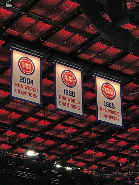 Detroit Pistons Championship Banners flying high at the new Little Caesars Arena 11/15/17 Little Caesars, Basket Nba, Sport Banner, Nba Championships, Flying High, Detroit Pistons, Banners, Nba, Vision Board