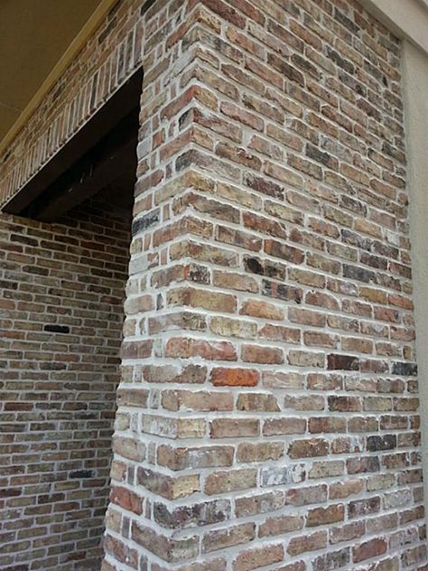 Reclaimed, Old Chicago brick accents on the exterior. Old Chicago Brick, Fireplace Chimney, Brick Ideas, House Brick, Brick Backsplash Kitchen, Accessible Bathroom Design, Brick Accent Wall, Chicago Brick, Interior Brick