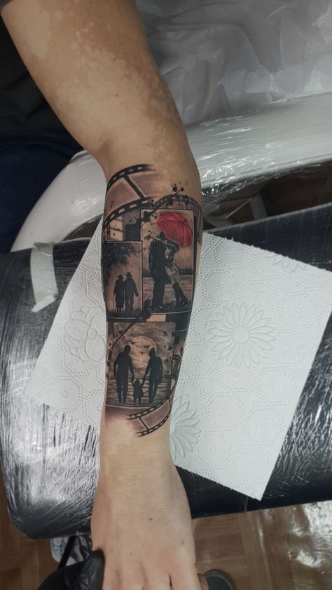 Silouhette Tattoo Family, Family Cover Up Tattoos, Family Themed Tattoos, Polaroid Tattoo Sleeve, Tattoo Family Ideas For Women, Family Tattoo Designs For Men, Family Photo Tattoo, Family Tattoo Ideas For Men, Tattoo Family Ideas