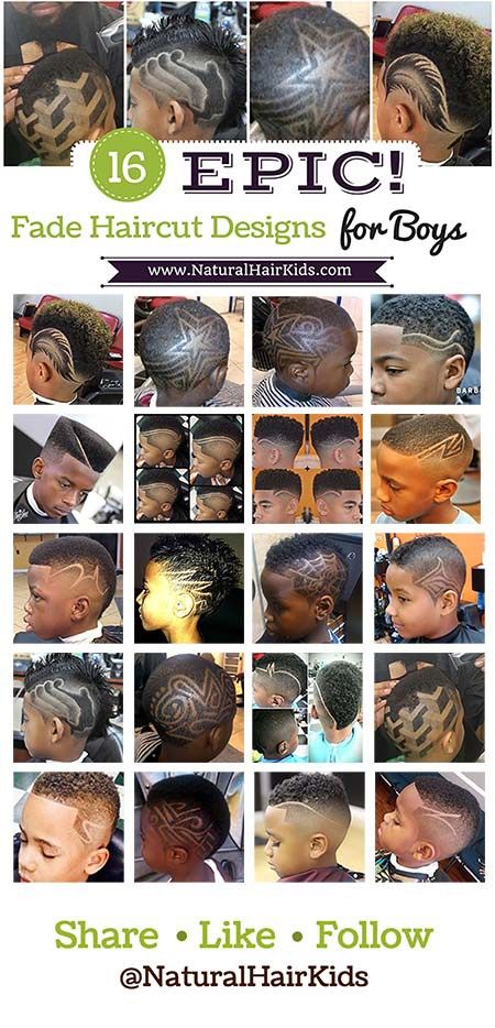 via www.NaturalHairKids.com Check out these awesome fade haircut designs for boys! Boys Haircut Designs Kids, Boys Design Haircut, Boy Hair Designs Kids, Haircut Designs For Boys, Boy Haircut Designs, Hair Designs For Boys, Boys Haircuts With Designs, Fade Haircut Designs, Black Boys Haircuts