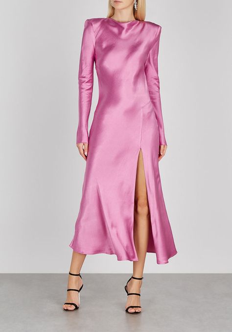 Pink Satin Midi Dress, Moody Florals, Autumn Dresses, Skirt Inspiration, Pink Satin Dress, Luxurious Dresses, Dark And Moody, Tailored Dress, Satin Midi Dress