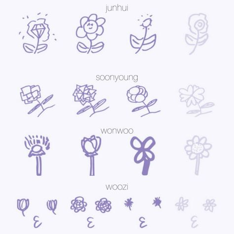 Seventeen Flower Drawing, Wonwoo Tattoo, Wonwoo Drawing, Seventeen Inspired Tattoos, Seventeen Tattoo Ideas, Kpop Tattoo Ideas, Kpop Tattoo, Kpop Tattoos, Bts Tattoo