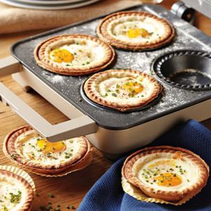 Sunny-Side Up Breakfast Pies | Williams-Sonoma Breville Pie Maker, Breakfast Pies, Breakfast Pie Recipes, Mini Pie Maker, Mini Pie Recipes, Breakfast Pie, Pie Maker, Mini Pie, Fresh Fruit Salad