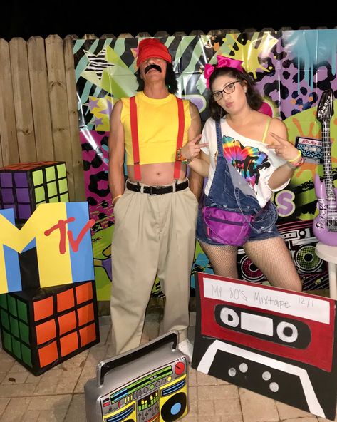 80’s themed party was awesome! Backdrop from party city, rubix cubes, mtv cutout, and cassette tape made by me @casanovadesigns_events (Instagram) Mtv Party, 80s Mtv, Preschool Graduation Gifts, 90s Decor, Icons Party, Rubix Cube, Festival Decor, Preschool Graduation, 2000s Nostalgia